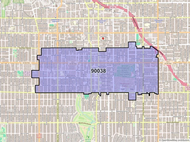 Map of ZIP Code 90038 — Los Angeles, CA