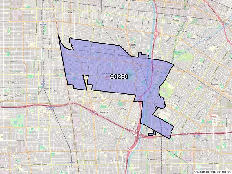 Map of ZIP Code 90280 — South Gate, CA