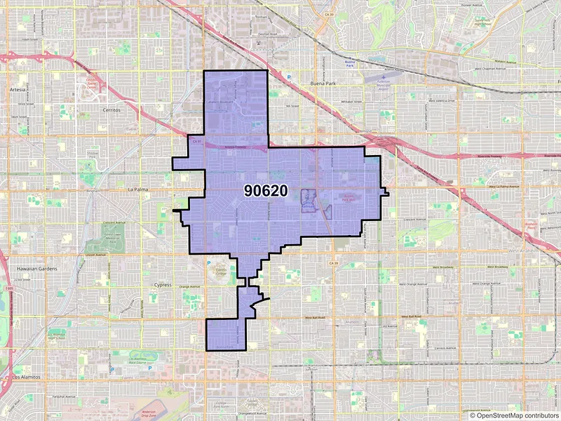 Map of ZIP Code 90620 — Buena Park, CA