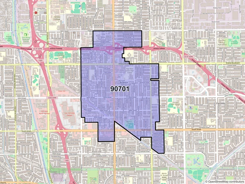 Map of ZIP Code 90701 — Artesia, CA