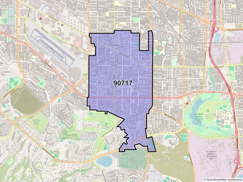Map of Lomita, California and ZIP codes