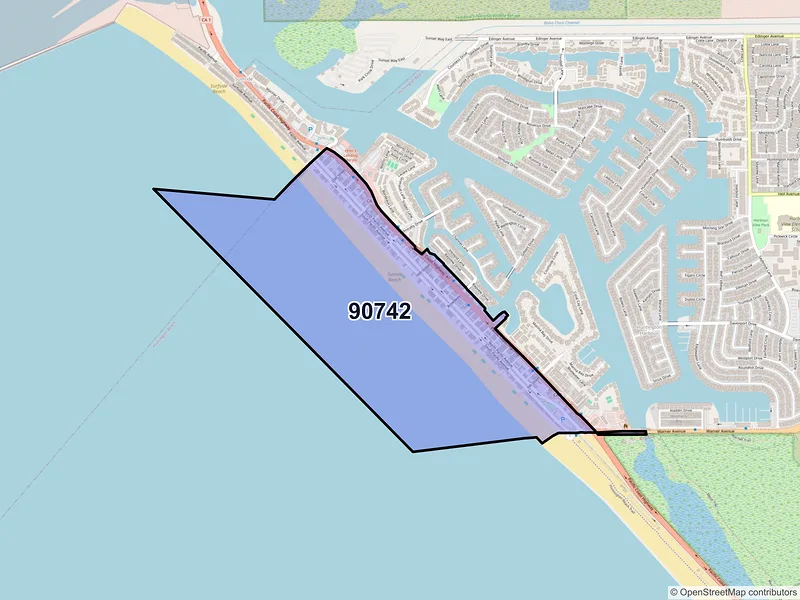Map of Sunset Beach, California and ZIP codes