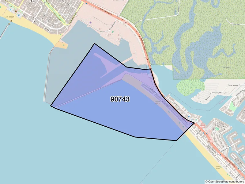Map of Surfside, California and ZIP codes