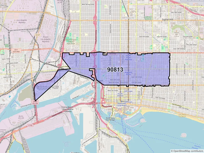 Map of ZIP Code 90813 — Long Beach, CA
