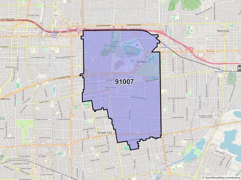 Map of ZIP Code 91007 — Arcadia, CA