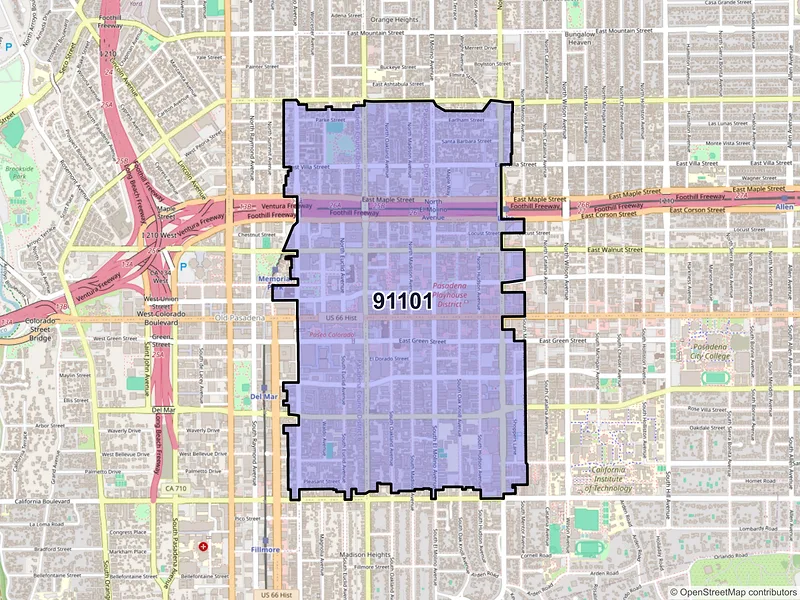 Map of ZIP Code 91101 — Pasadena, CA