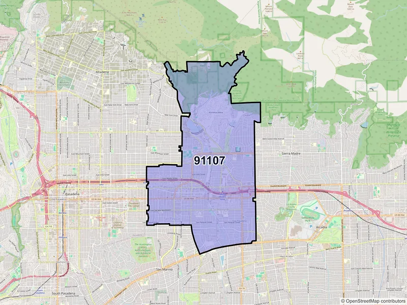 Map of ZIP Code 91107 — Pasadena, CA