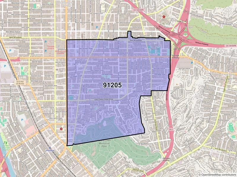 Map of ZIP Code 91205 — Glendale, CA