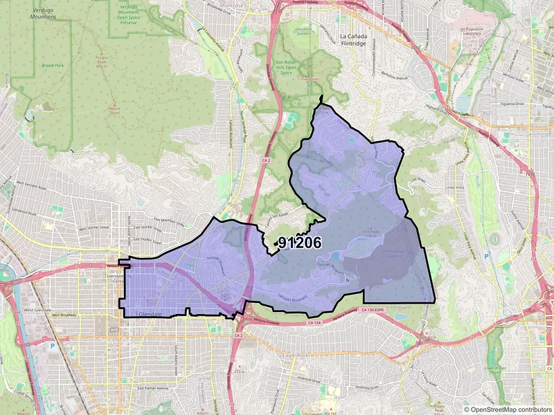 Map of ZIP Code 91206 — Glendale, CA
