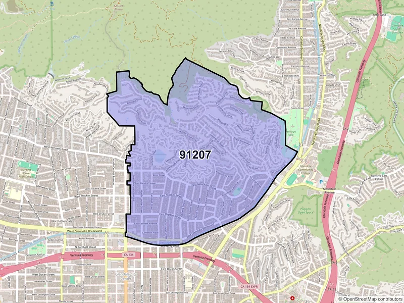 Map of ZIP Code 91207 — Glendale, CA