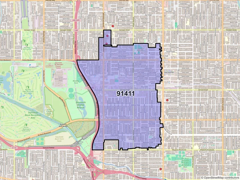 Map of ZIP Code 91411 — Van Nuys, CA