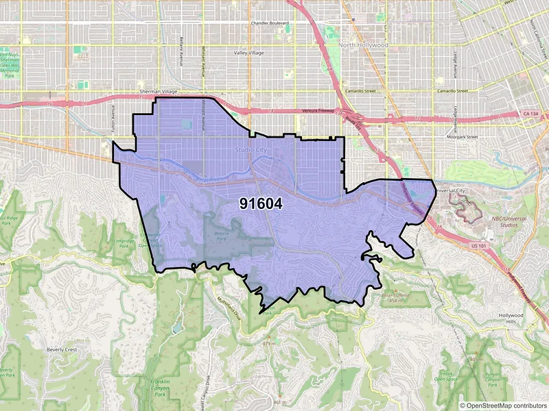 Map of ZIP Code 91604 — Studio City, CA