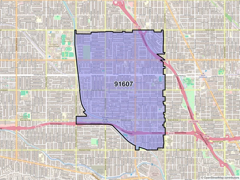 Map of ZIP Code 91607 — Valley Village, CA
