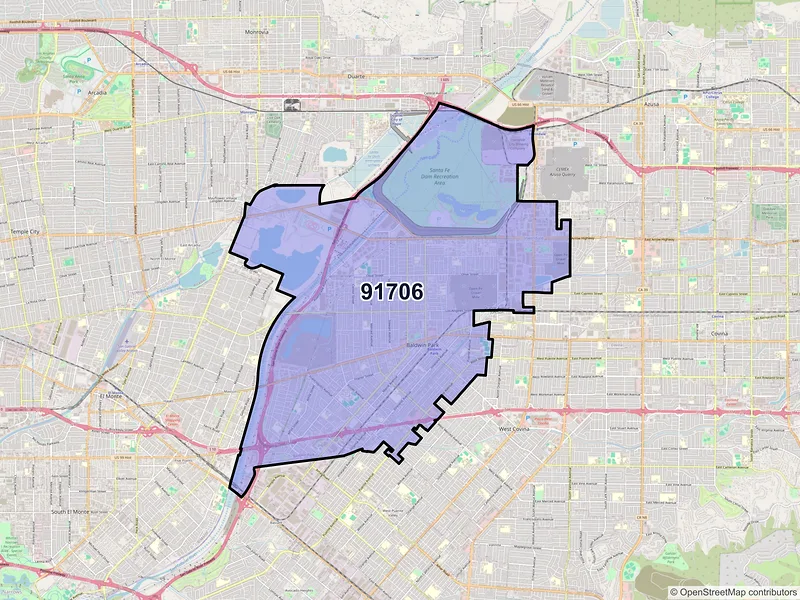 Map of ZIP Code 91706 — Baldwin Park, CA