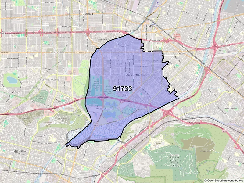 Map of South El Monte, California and ZIP codes