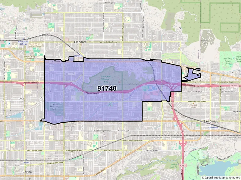 Map of ZIP Code 91740 — Glendora, CA