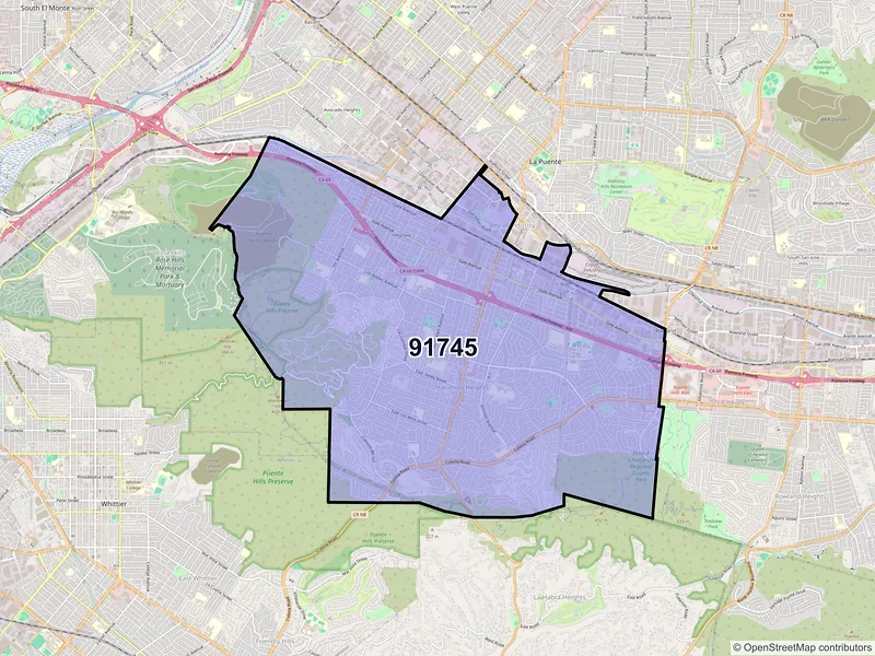 Map of ZIP Code 91745 — Hacienda Heights, CA