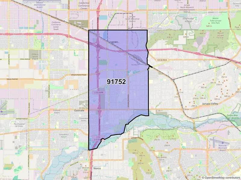Map of ZIP Code 91752 — Mira Loma, CA