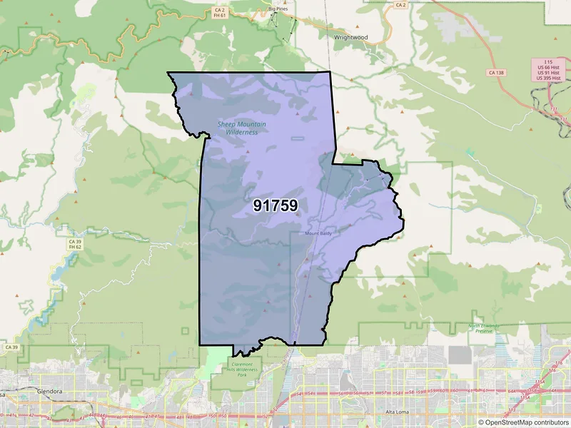 Map of Mt Baldy, California and ZIP codes