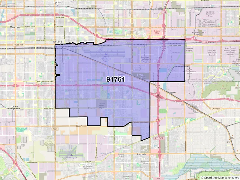 Map of ZIP Code 91761 — Ontario, CA