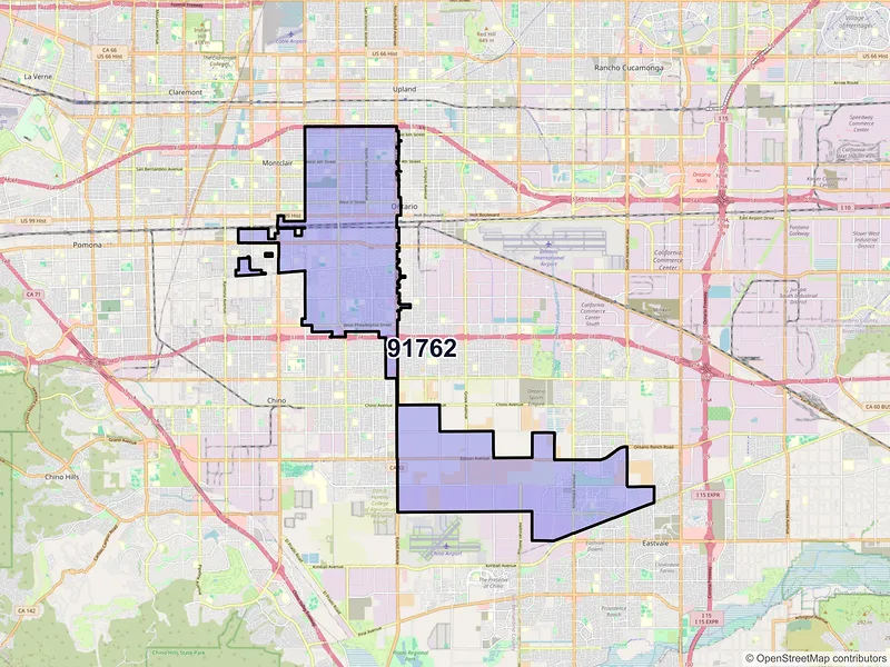 Map of ZIP Code 91762 — Ontario, CA