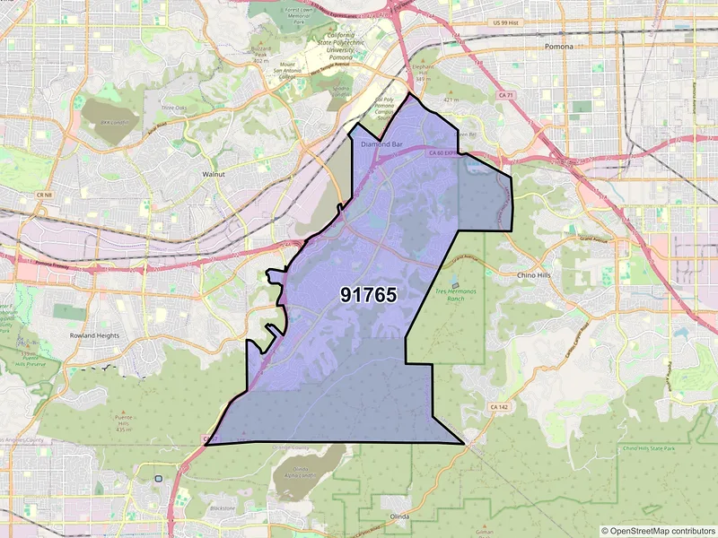 Map of Diamond Bar, California and ZIP codes