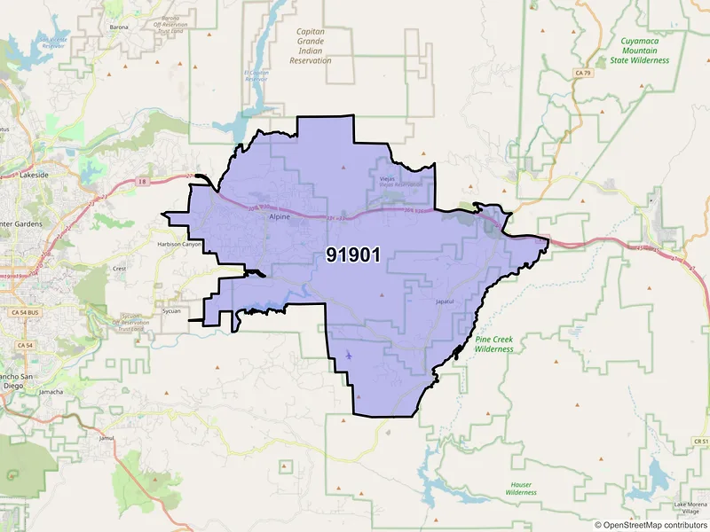 Map of ZIP Code 91901 — Alpine, CA