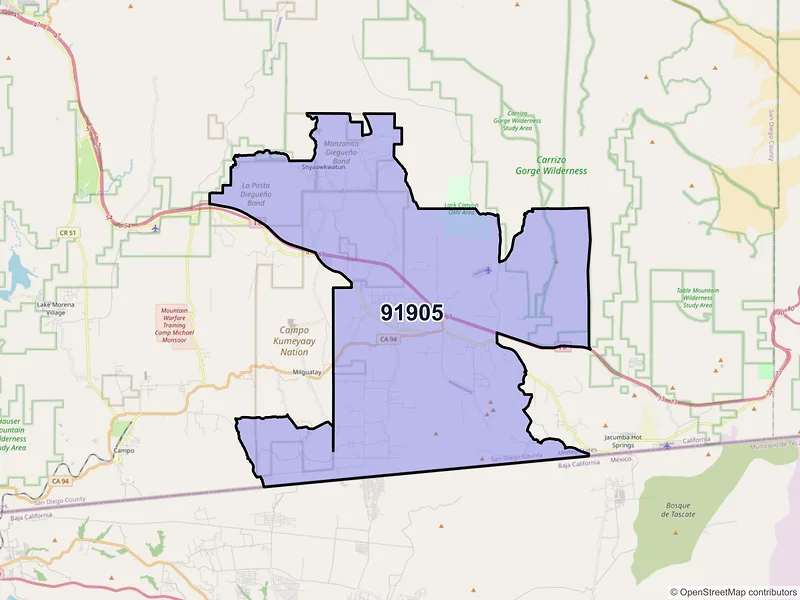 Map of ZIP Code 91905 — Boulevard, CA