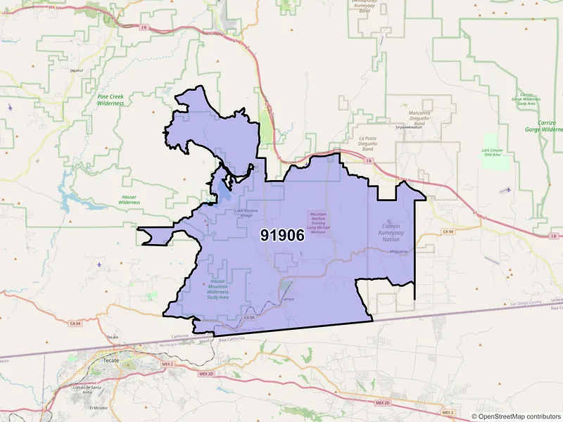 Map of ZIP Code 91906 — Campo, CA