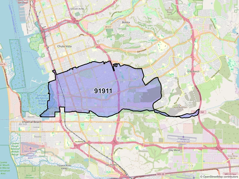 Map of ZIP Code 91911 — Chula Vista, CA
