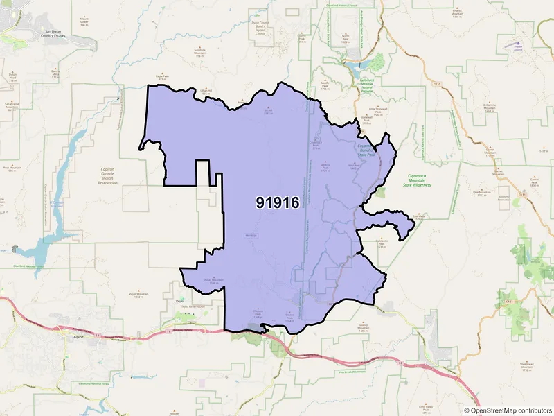 Map of ZIP Code 91916 — Descanso, CA