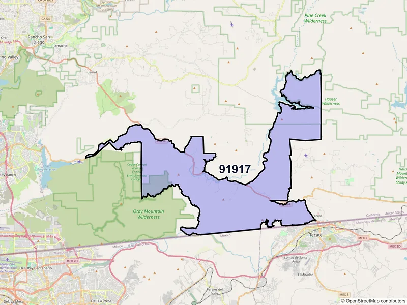 Map of Dulzura, California and ZIP codes