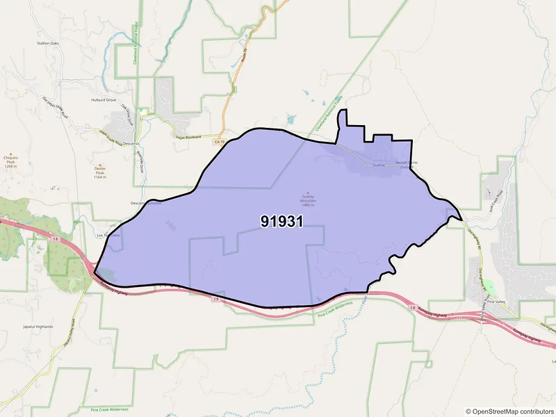Map of Guatay, California and ZIP codes