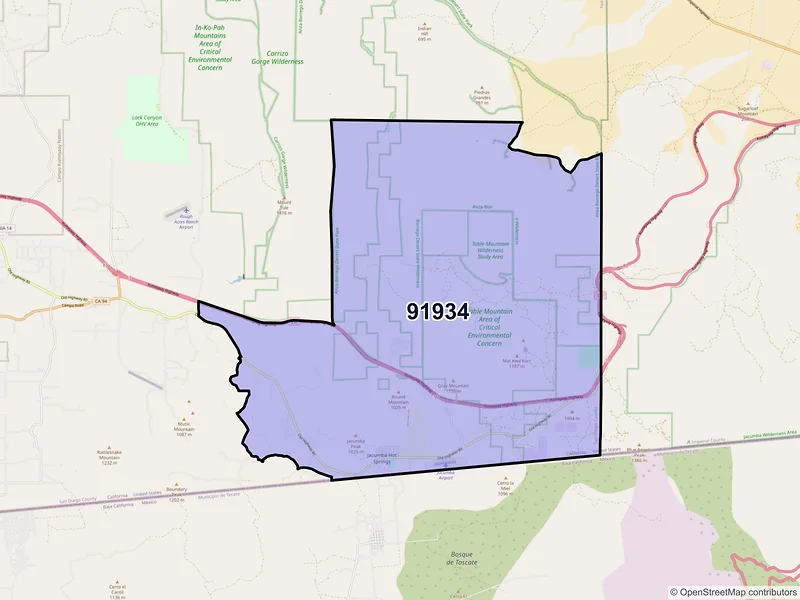 Map of ZIP Code 91934 — Jacumba, CA