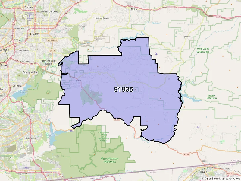 Map of ZIP Code 91935 — Jamul, CA