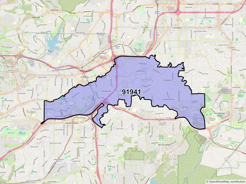 Map of ZIP Code 91941 — La Mesa, CA