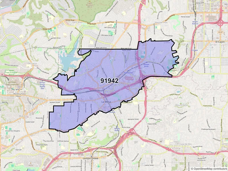 Map of ZIP Code 91942 — La Mesa, CA