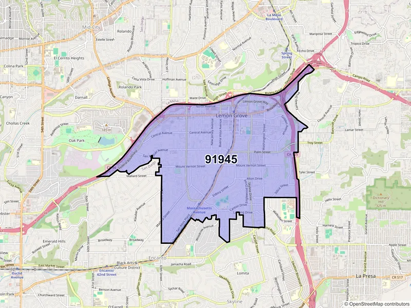 Map of ZIP Code 91945 — Lemon Grove, CA