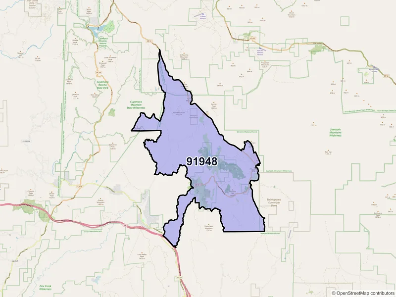 Map of Mount Laguna, California and ZIP codes