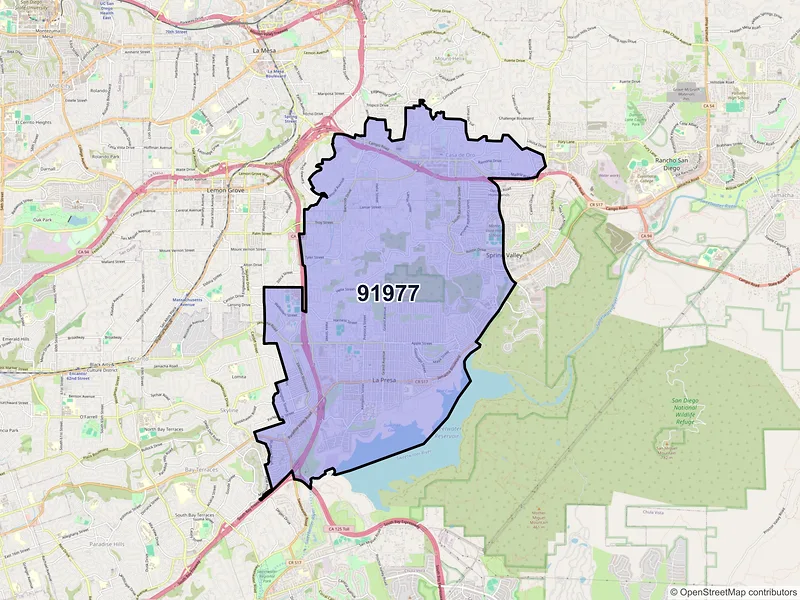 Map of ZIP Code 91977 — Spring Valley, CA