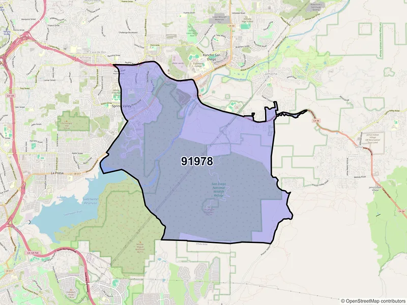 Map of ZIP Code 91978 — Spring Valley, CA