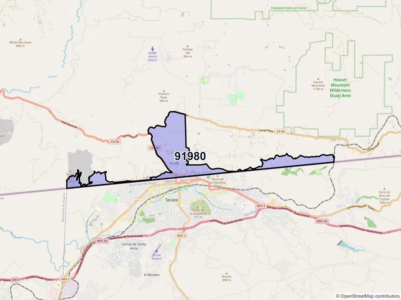 Map of ZIP Code 91980 — Tecate, CA