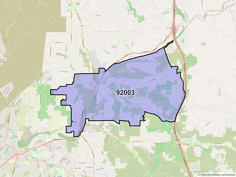 Map of ZIP Code 92003 — Bonsall, CA