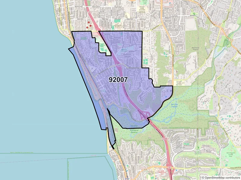 Map of ZIP Code 92007 — Cardiff by the Sea, CA