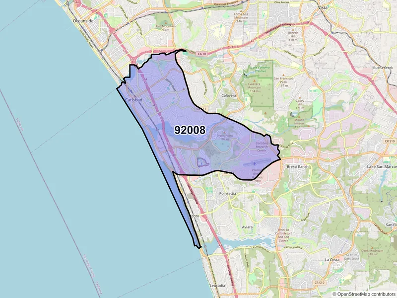 Map of ZIP Code 92008 — Carlsbad, CA