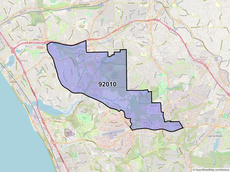 Map of ZIP Code 92010 — Carlsbad, CA