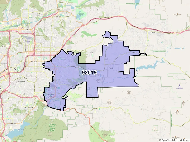 Map of ZIP Code 92019 — El Cajon, CA