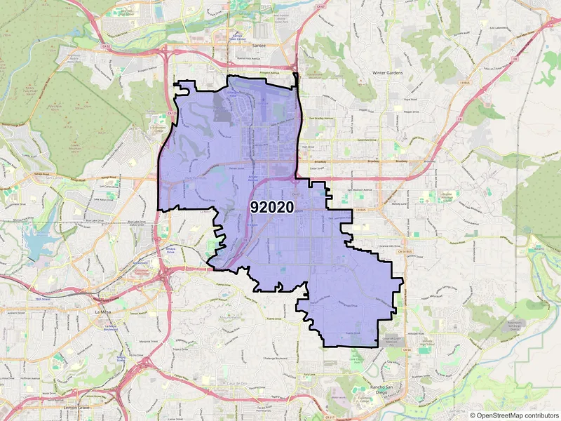 Map of ZIP Code 92020 — El Cajon, CA