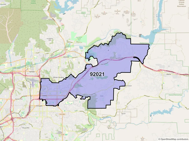 Map of ZIP Code 92021 — El Cajon, CA