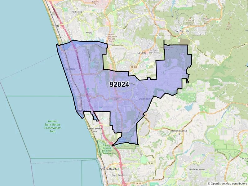 Map of ZIP Code 92024 — Encinitas, CA